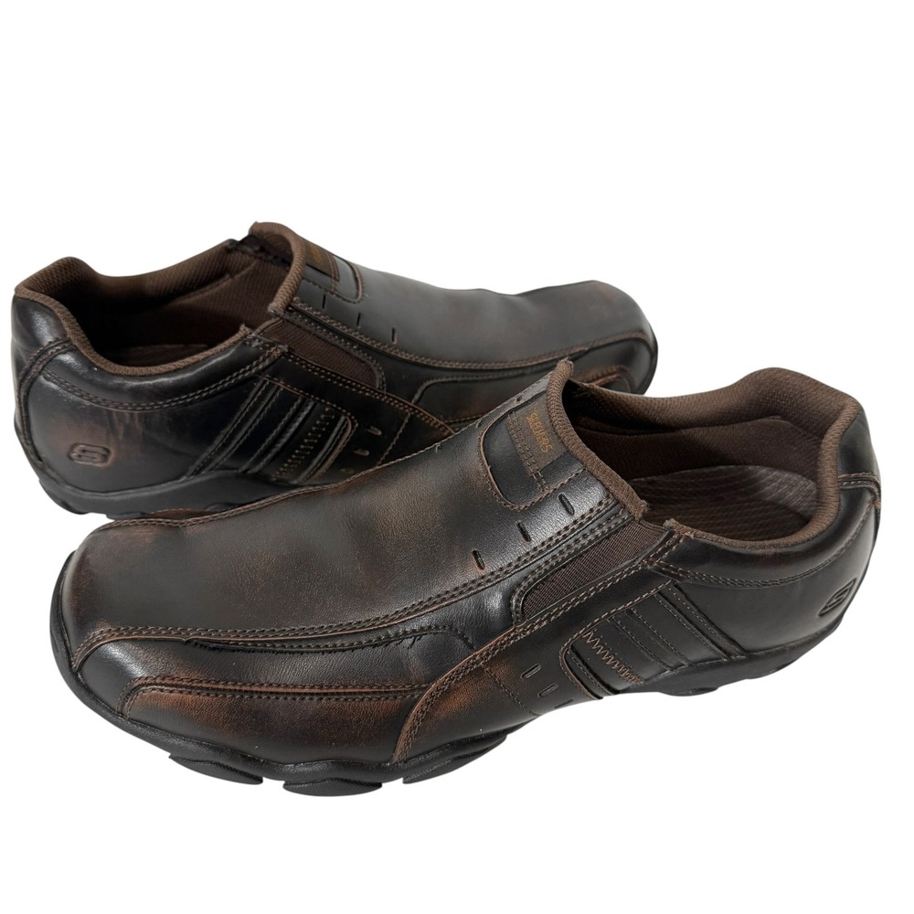 Skechers Diameter Nerves Mens Dark Brown Leather Casual Slip On Loafer Size 10